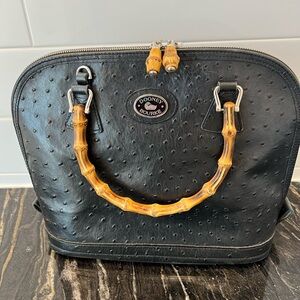 Dooney & Bourke Black and Brown Satchel with Textured Leather